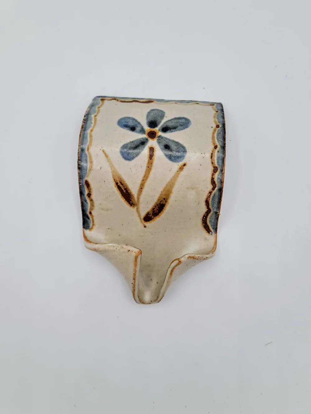Handmade Studio Pottery Spoon Rest Splash Guard Rustic Farmhouse Blue Cottage
